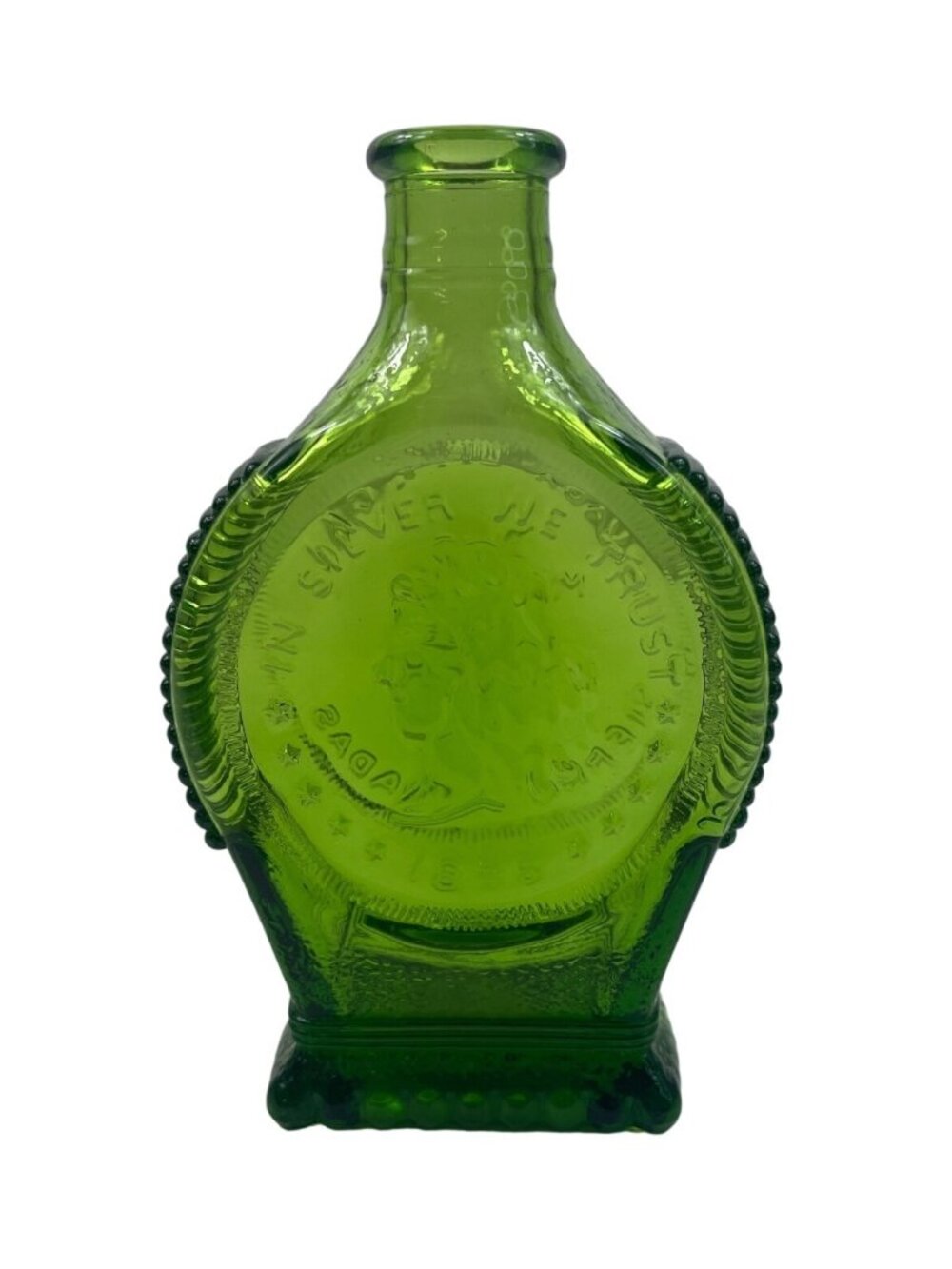 Vintage Wheaton Green Glass Bottle In Silver We Trust Nevada City CA